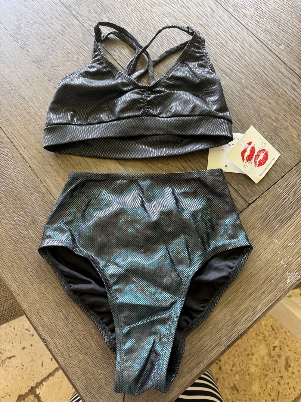 Iridescent Black High-Waist Bikini Set/ Pole Fitness Set
